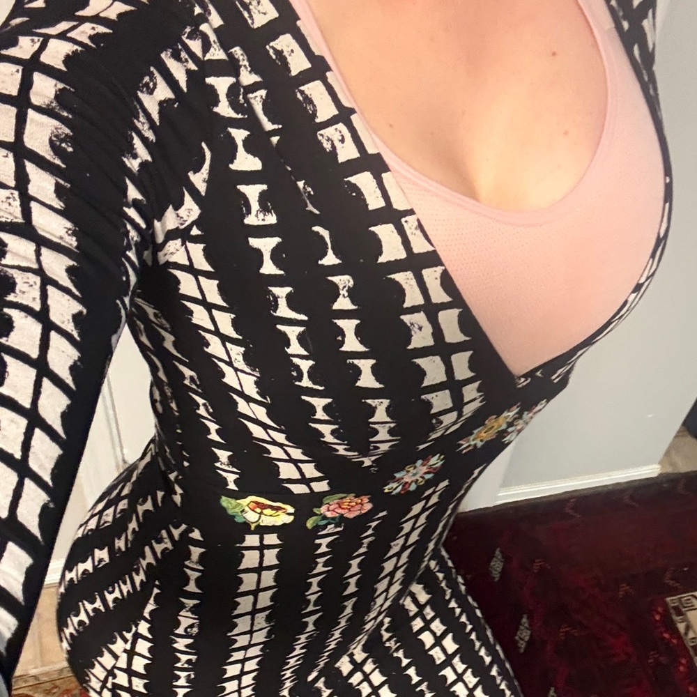Desigual Black & White Striped Asymmetric Midi Dress - Women
